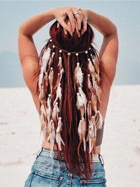 Bohemian Feather Hairband Gypsy Headband with White and Brown Feather